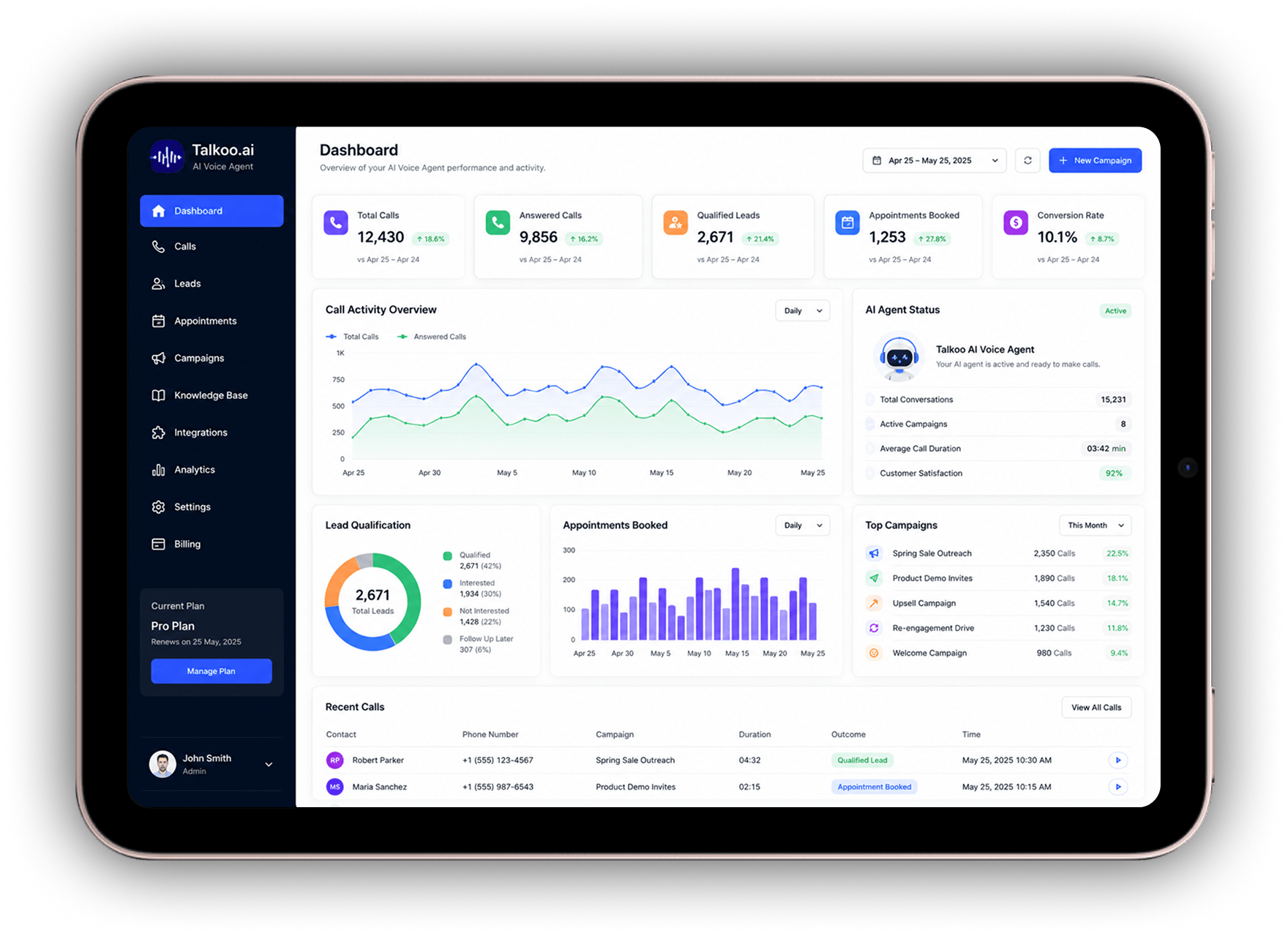 Talkoo.ai AI Voice Agent Dashboard