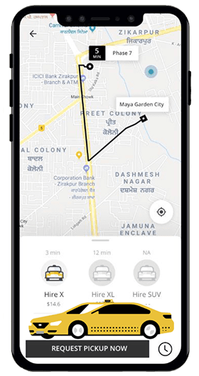 Taxi booking app interface
