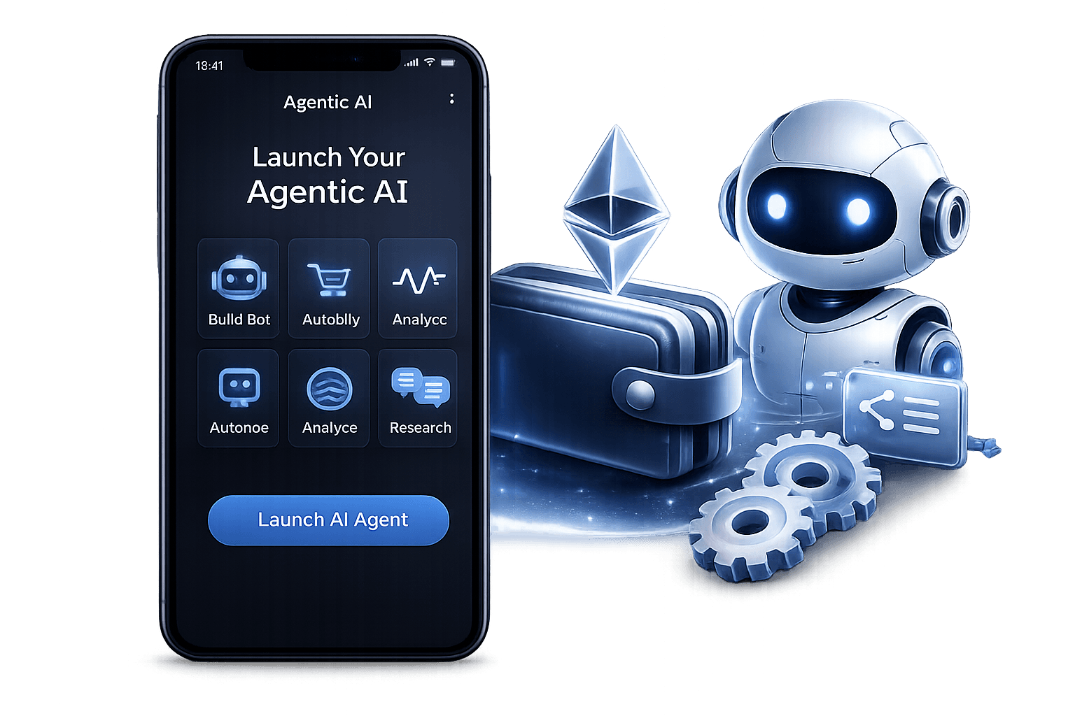 Launch AI Agentic Phone Mockup with Robot