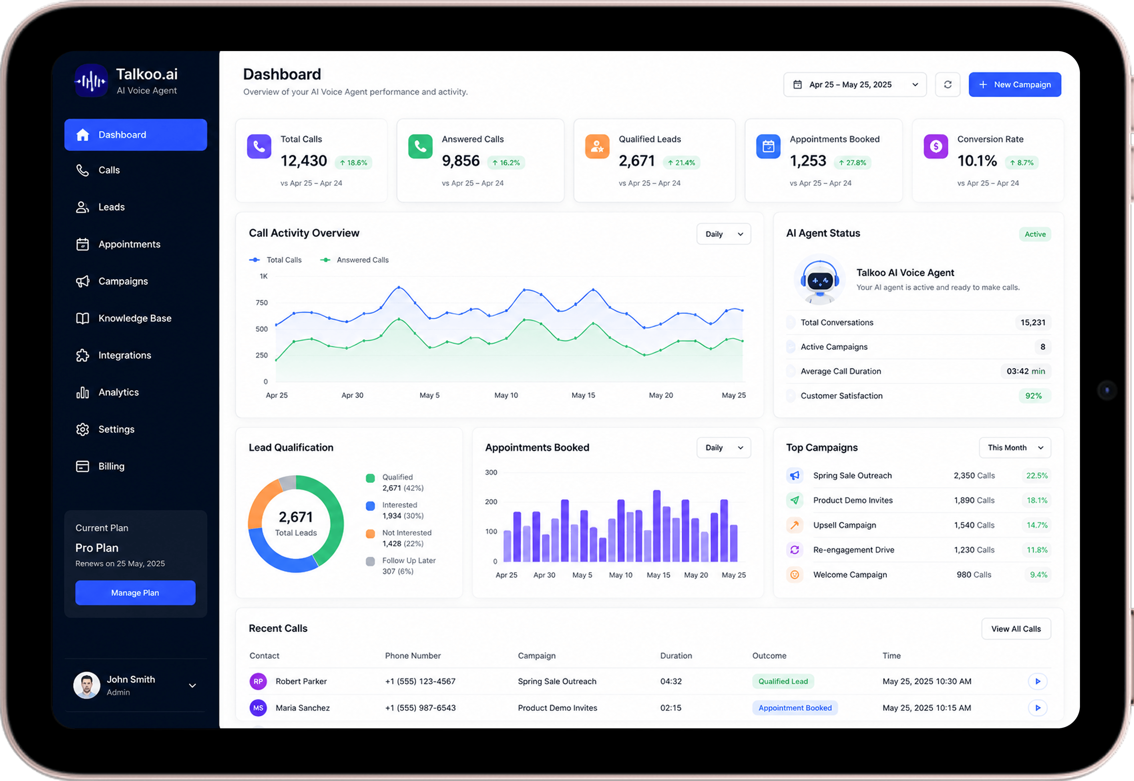 Talkoo.ai AI Voice Agent Dashboard