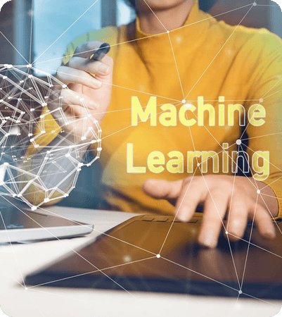 AI machine learning - neural network with glowing data nodes