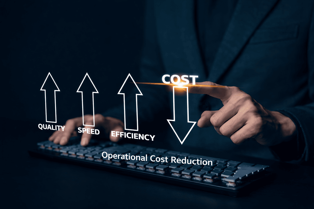AI operational cost reduction dashboard showing automated workflow and analytics