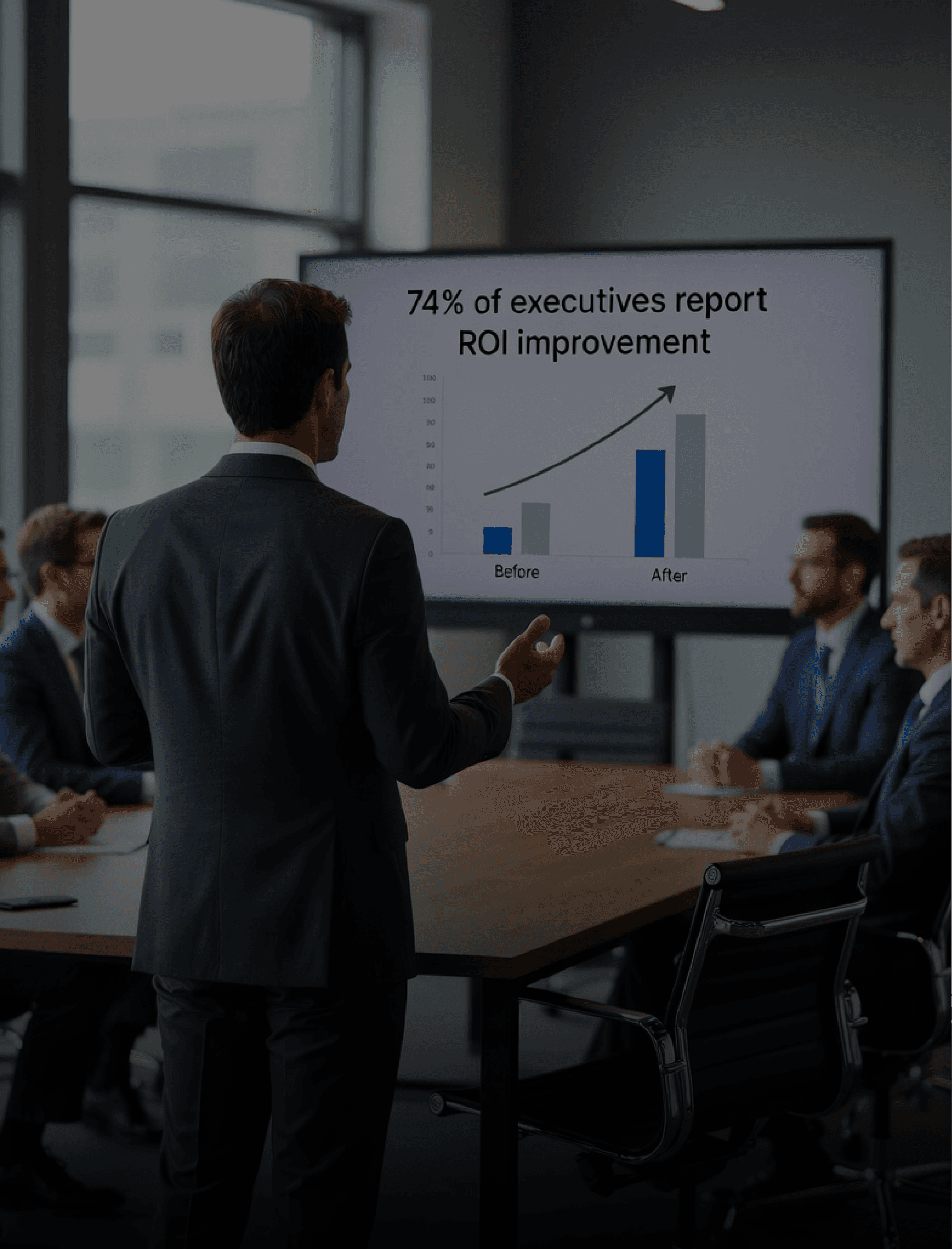 Executive AI confidence chart showing 74% reporting ROI in year one