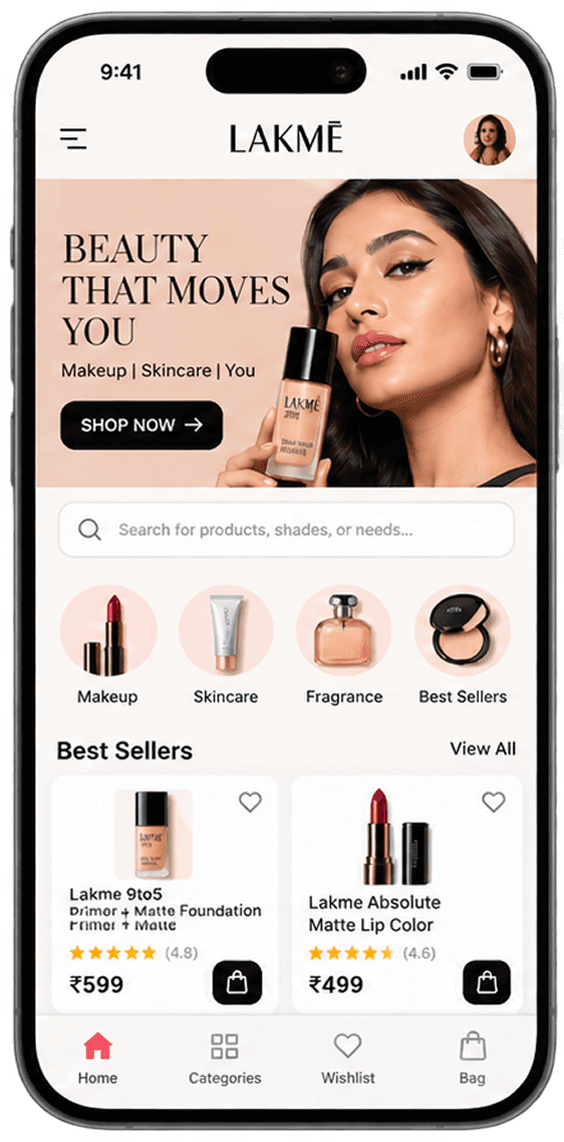 Lakme mobile app home screen