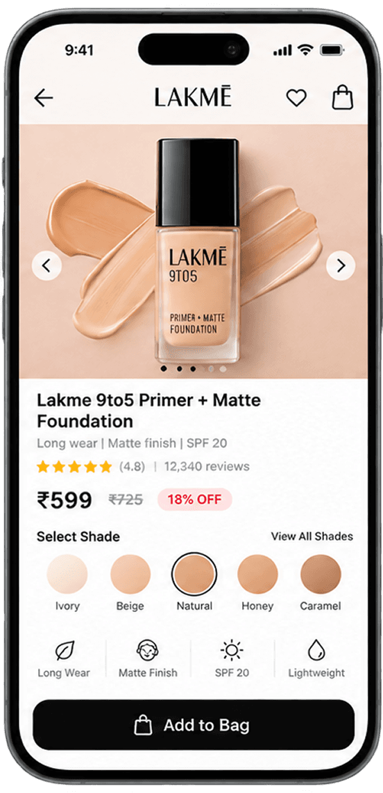 Lakme mobile app product detail screen